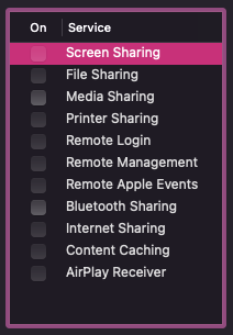 Disabled Mac Sharing Services
