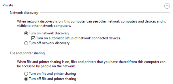Disabled File and Printer Sharing